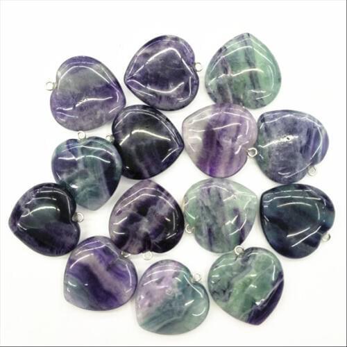 5pcs nature flourite stone pendants heart shape size 25mm nature gem stone with silver clasp purple color free shipping diy bead