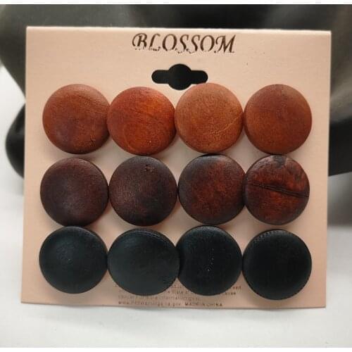 Free Shipping!2021 round brown wooden earring studs
