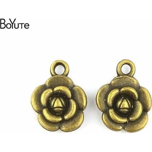 BoYuTe (100 Pieces/Lot) 12MM Wholesale Antique Bronze Plated Metal Rose Charms for Jewelry Making Zinc Alloy Materials Findings