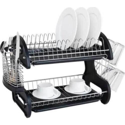 Black Multi-Function Double Bowl Plate Chopsticks And Spoon Collection Shelf Vegetable Fruit Drain Rack Good Durability