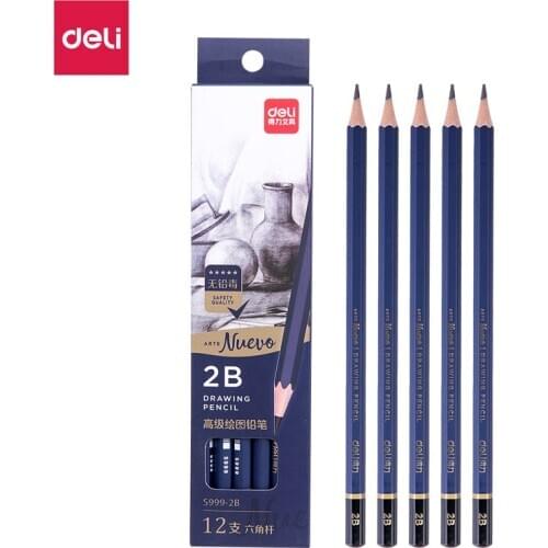 Deli 2B Senior Art Drawing Pencil Set Student Sketch Sketching Pencils 12pcs/Box School Supplies for Kids Christmas Gift S999
