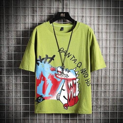 GlacialWhale Mans Green T-shirt Men 2021 Oversized Cotton Hip Hop Graffiti Japanese Streetwear Harajuku Tshirt Male T Shirt Men