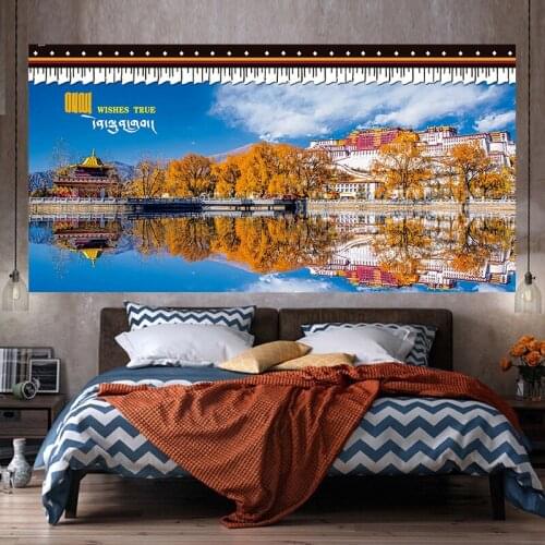 Tibet Lake Tapestry Potala Palace Sky Cloud Wall Hanging Blanket Nature Landscape Trippy Tapestry