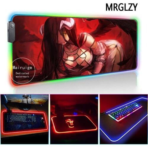 MRGLZY Albedo Hot Anime Overlord Mouse Pad LED Light RGB Gamer Sexy Busty Girl Desk Mat Gaming Accessories for Laptop Keyboard