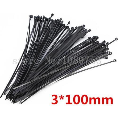 1000Pcs/pack 3*100mm Width 2.5mm Black Color Factory Standard Self-locking Plastic Nylon Cable Ties,Wire Zip Tie High Quality