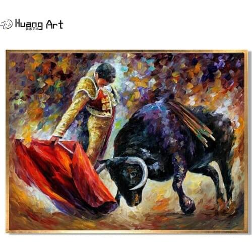 Customized Oil Painting Reproduction Bullfight Canvas Pictures 100% Hand Painted Oil Painting Bull Unframed Spain Landscape