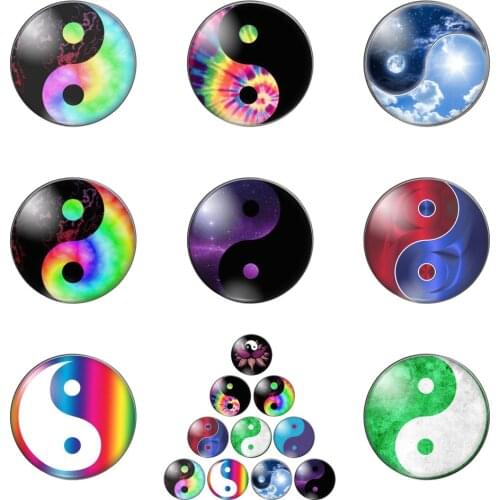 Beautiful Symmetrical Pattern of Tai Chi 12mm/20mm/25mm/30mm Round Photo Glass Cabochon Demo Flat Back Making Findings