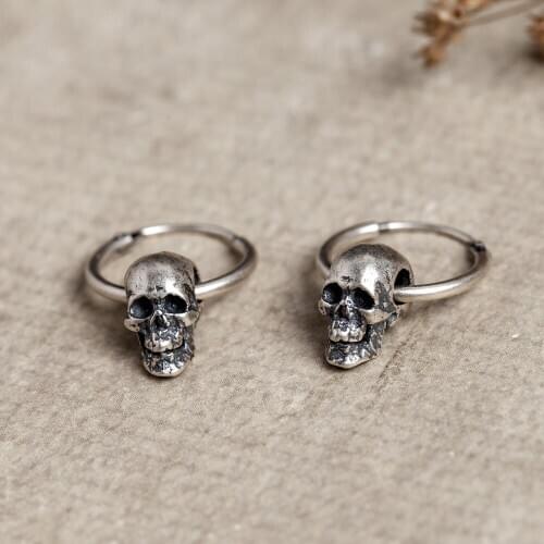 Neo-Gothic Style Cool Jewelry S925 Silver Vintage Skull Ornament Anti-Allergy Hoop Earrings Factory Direct