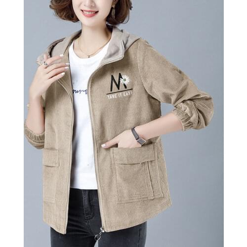 Casaco Feminino Corduroy Jacket Women Loose 2021 Spring Autumn Tops Windbreaker Hooded Jackets Large Size Outwear Female Coat