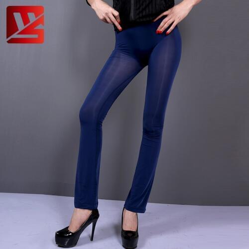 Ice Silk Oil Glossy Shiny Transparent Flare Pants Summer Thin Slim Leggings Night Club Capris Boot Cut Trouser Clubwear Pantalon
