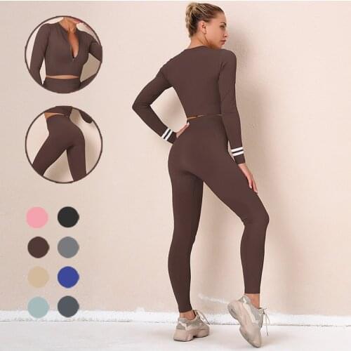 Seamless Yoga Fitness Wear Zipper Long Sleeve Jacket High Waist Leggings gym Training Wear Yoga set 2021