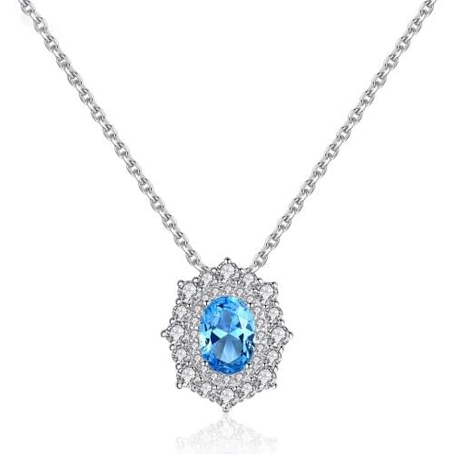 MetJakt S925 Sterling Silver Sapphire Zircon Fashion Elegant Womens Necklace