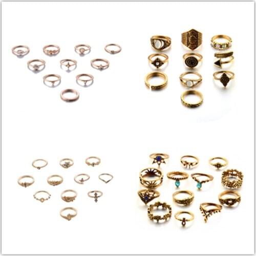 Trendy Glamour Lady Ring Set Retro Bohemian Ring Fashion Jewelry Gift Jewelry