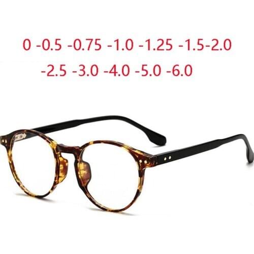 0 -0.5 -0.75 -1.0 To -6.0 Blue Light Blocking Rivets TR90 Short-sight Eyewear Women Men Round Prescription Glasses Leopard Frame