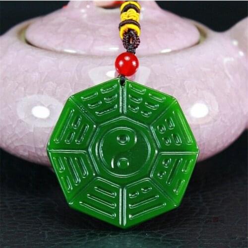 Natural Green Hand Carved Bagua Jade Pendant Fashion Jewelry Mens and Womens Taiji Bagua Necklace