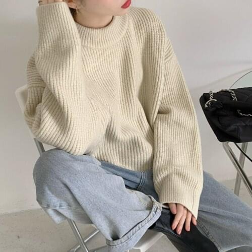 2021 Autumn New Women Knitted Sweaters Female Pullover Tops Solid Concise O-neck Soft Loose Elegant Office Lady Casual All Match
