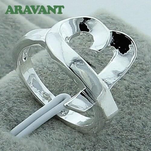 Wholesale 925 Jewelry Silver Plated Love Heart Rings For Women Girls Fashion Jewelry