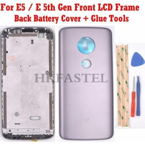 HKFASTEL For Motorola Moto E5 E 5th Gen Front LCD Display Frame Housing With power volume Button back battery door cover case