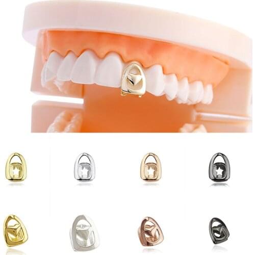 Hip Hop Braces Hollow Single Tooth Grillz Teeth Gills Open Face Heart Shaped Grills Cap Personality Braces Fashion Jewelry Hot