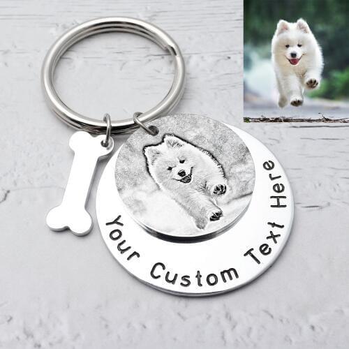 Custom Engraving Keyring with Picture Pet Photo Key Chain Gift Pet Picture ID Tag With Bone Pet Memorial Christmas Gift