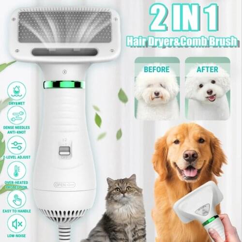 2-In-1 Dog Hair Removal Comb and Hair Dryer Package Cat Bath Brush Dog Supplies Pet Grooming Cleaning Supplies Puppy Accessories