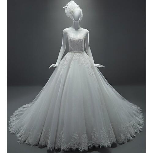 Real Sample Wedding Dresses 2019 See Through Cap Sleeves Lace appliques Wedding Dress ball gown vestido de noiva Casamento