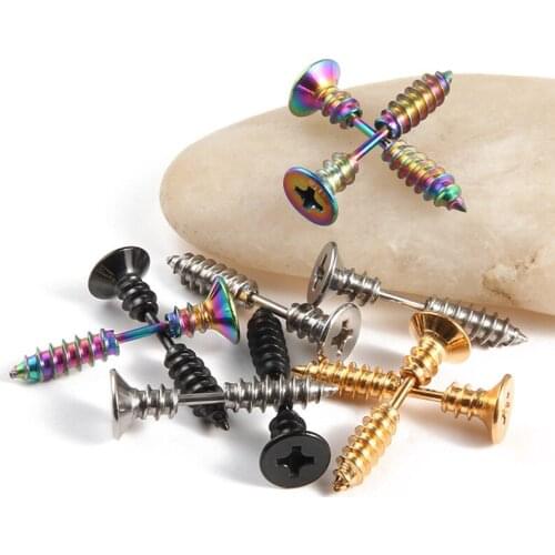 1PC Punk Men And Women Stud Earrings Anti Allergic Stainless Steel Body Piercing Fashion Whole Screw Stud Earring Funny Jewelry