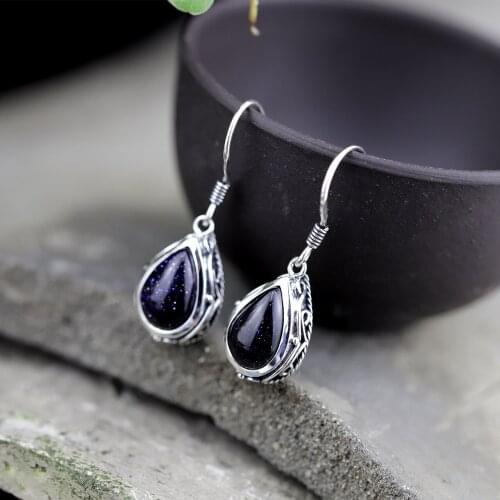 S925 Pure Silver Ornaments Earrings Wholesale Thai Silver Blue Sandst2018 Eardrop Ms Pure Manual Water Droplets Form