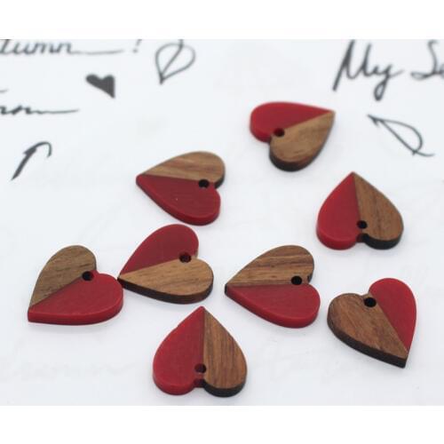 5pcs Korean Hot Red Love Heart Earring Resin Charms With Half Wood Sweet Earrings Ear Drop Pendants Jewelry Charm Make