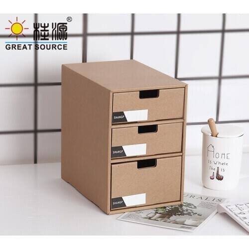 3 Layers Storage Composable Cabinet Office 3 Drawers Corrugate Foldable Home Storage Kraft Paper Environment Friendly(5PCS)