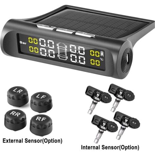 Smart Car TPMS Tire Pressure Monitoring System Solar Power Digital TMPS LCD Display USB Auto Security Alarm Tire Pressure Sensor