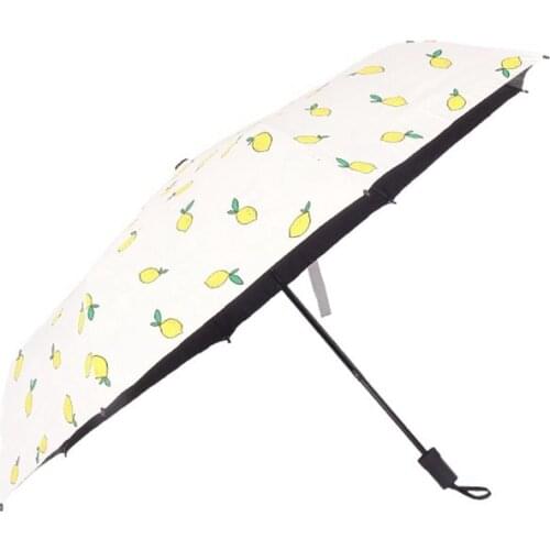 Folding Umbrella Ultraviolet Sunscreen Women Outdoor Waterproof Lemon Printed Parasol Pocket Mini Umbrella Windproof