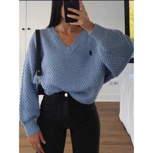 Loose Oversized Sweater For Women 2021 Fashion V-neck Long Sleeve Clothes Sweet Streetwear Cotton Solid Plus Size Top Sweaters