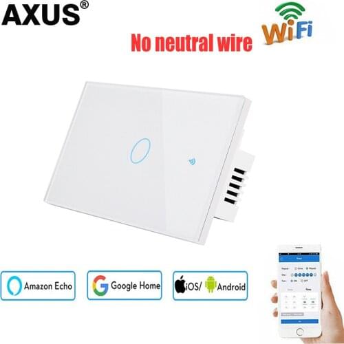 AXUS Tuya Smart Life US Standard WiFi Wall Light Touch Switch for Google Home Alexa Voice Control No Need Neutral 1 Gang 1 Way