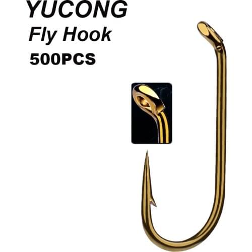 YUCONG 500PCS Bronze Fishing Hooks 8-12-14-16# Barbed Trout Fishing Fly Hooks Carbon Steel Single Fishhooks Nymph Wet Fly Tying