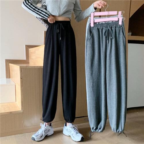Women Pants Gray Sports Pants Autumn Clothes High Waist Casual Pants Womens Clothing Straight Loose Pants Pantalones De Mujer