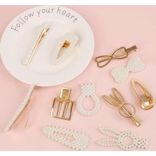 Handcraft Material Woman Geometric Pearl Hairpins Hair Clips Alloy Barrettes Girls Hair Accessories Hair Grips Headwear