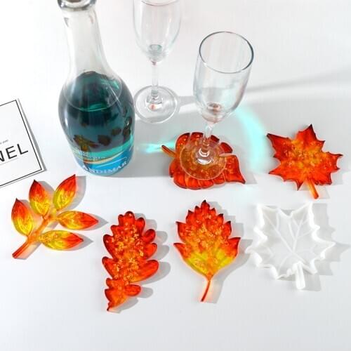 1Pcs Leaf Coaster DIY Handmade Mold Crystal Epoxy Mold Silicone Wine Rack Maple Leaf Christmas Tree Series