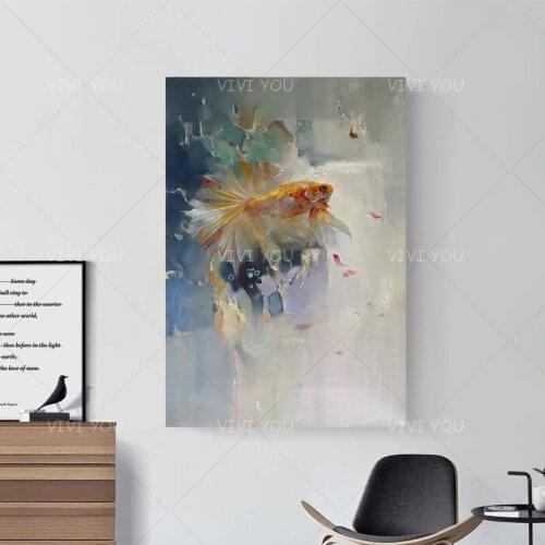 100％Handmade Fish oil painting Modern Large Abstract Canvas Art Oil Painting Wall Pictures For Living Room Frameless