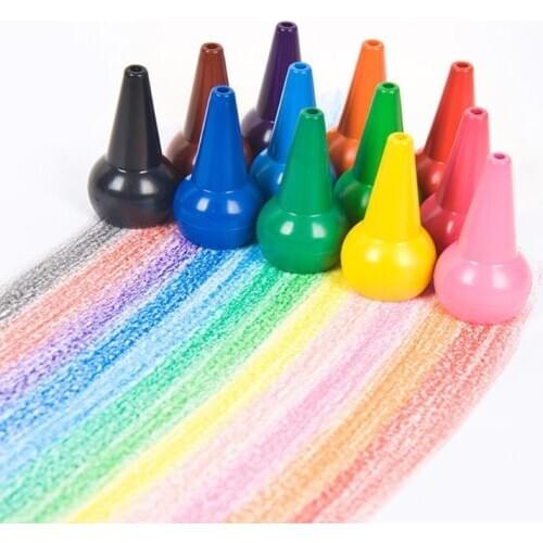12pcs Non-toxic Children Safety Color Crayons Baby 3D Finger Art Supplies Crayon Set for Children Babies