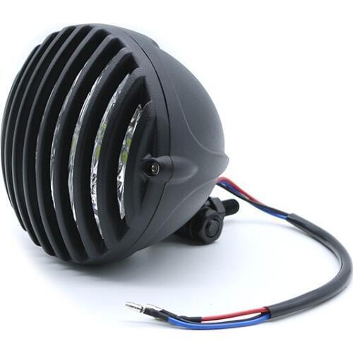 12v Black Vintage LED Headlight Motorcycle 4" Custom Grill Headlamp For Harley Honda Kawasaki Suzuki Yamaha Scooter Offroad