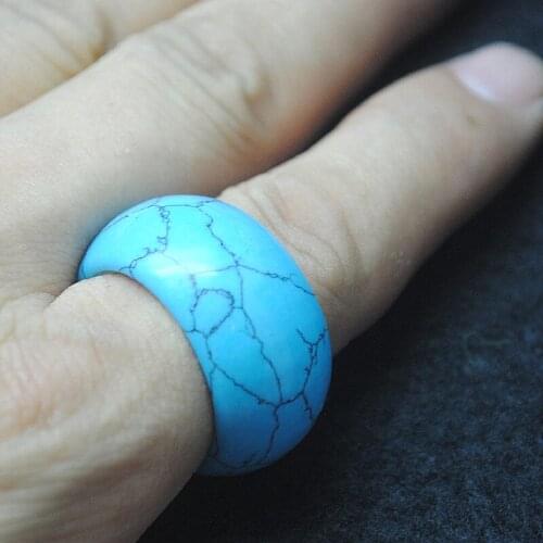 2PC Nature Blue Turquoise Rings For Womens Fashion Party Wearring Or Weddings Simple Jewelry Inner Hole 20MM Diameters
