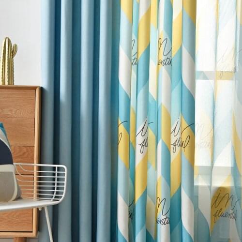 2020 Modern Curtains for Living Room Simple Geometric Stripe Curtain for Bedroom Blue Yellow Pink Blinds Backdrop Window Decor