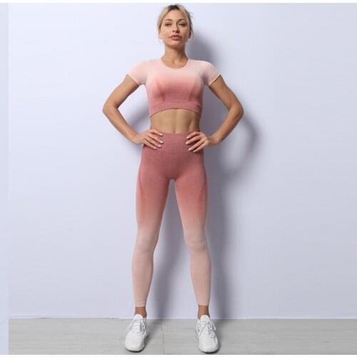 2021 Seamless Yoga Suit Breathable Leggings For Fitness Long Solid Color Tracksuit Running Wear Short Womens Sportswear Set