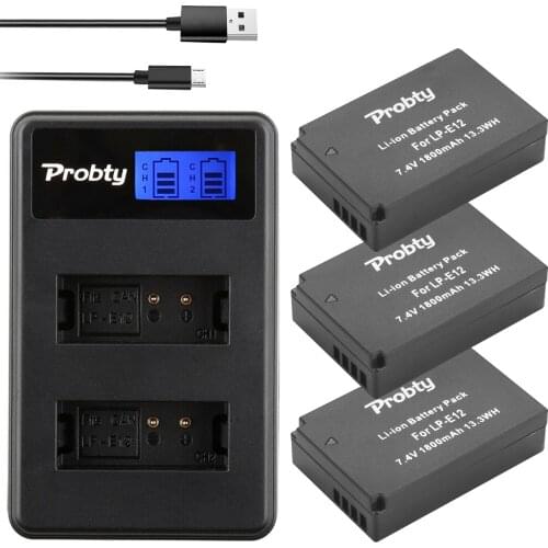 3Pcs PROBTY LP-E12 LP E12 Battery + USB Dual Charger For Canon EOS M M2 100D Kiss X7 Rebel SL1 EOS M EOS M2 EOS 100D DSLR