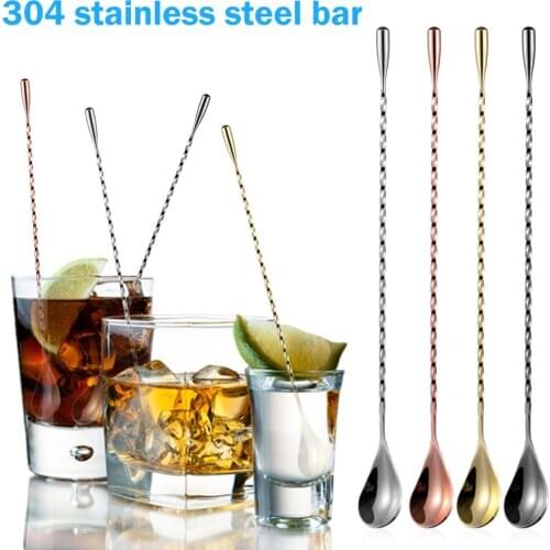 30cm Bar Cocktail Spoon Drink Shake Stirrer Stainless Steel Long Spoons Drink Mixing Spoon Bartender Stirring Tool