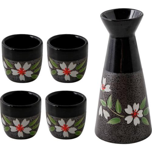 5pcs/ Lot Japanese Sakura Wine Set Domestic Ceramic Baijiu Small Pot Sake Yellow Rice Wine Small Cup Wine Dispenser Gift