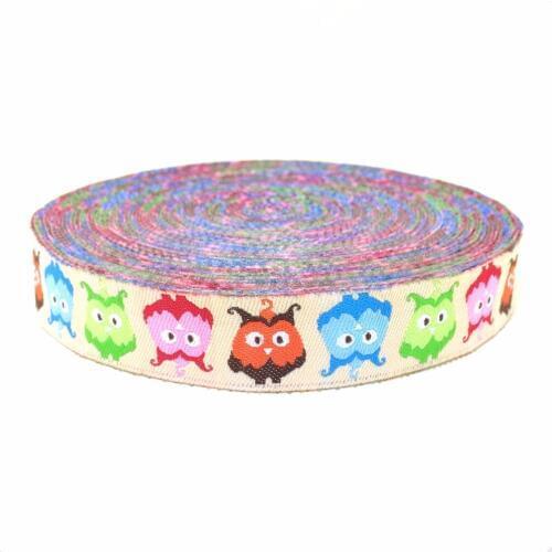 Free Shipping wholesale 5/8'' 16mm Wide Multi-Color Owls Lime Tone Woven Jacquard Ribbon For Dog Collar KTZD15102231