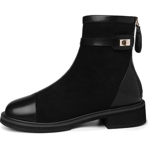 Round Toe Square Heel Short Boots, Back Zipper Solid Color WomenS Boots, Platform WomenS Shoes