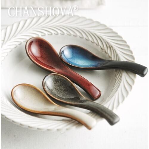 CHANSHOVA Ceramic personality Kiln change random texture soup spoon Tableware China Porcelain asian soup spoon H617